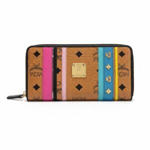 MCM Visetos Striped Zip Around Wallet
